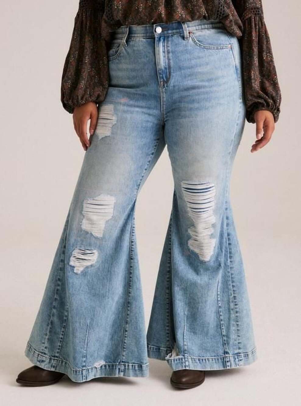 Torrid Light Wash Distressed High-Rise Flare Jeans